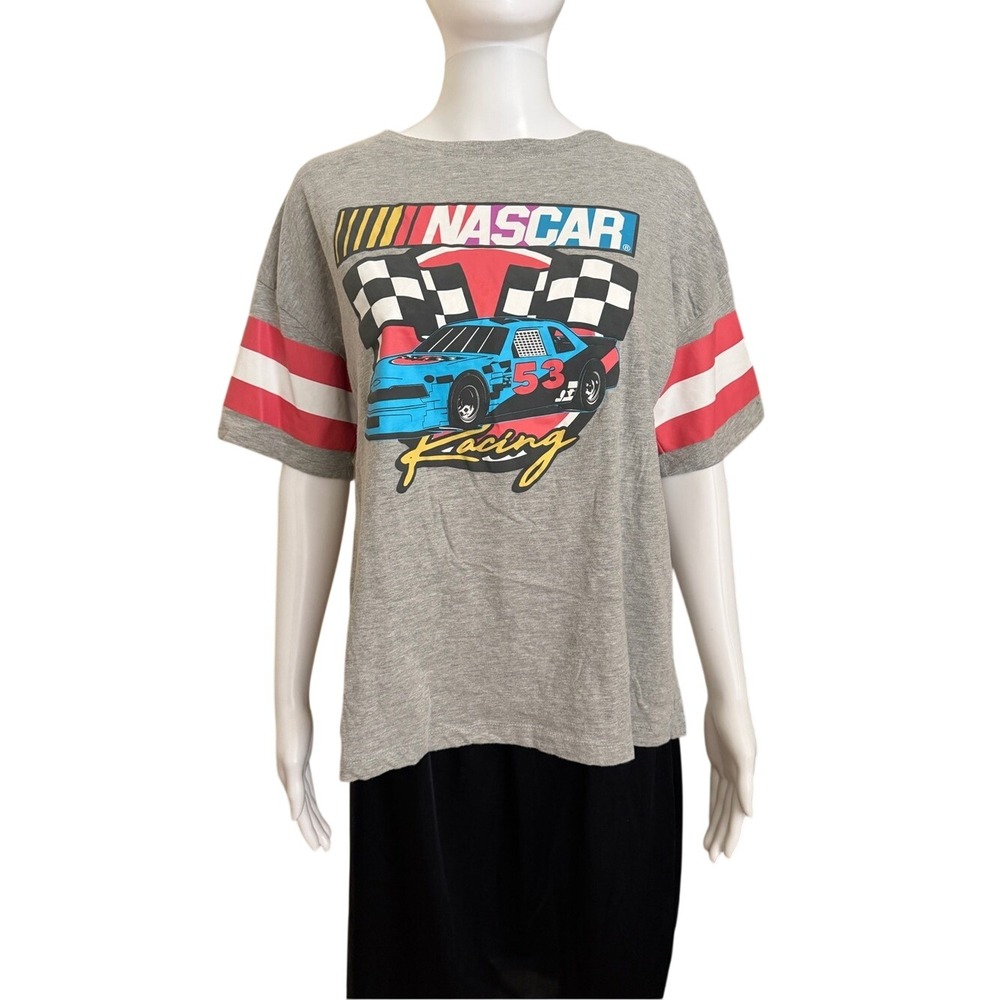 NASCAR Gray Short Sleeve Racing Varsity Graphic Oversized Tee Medium